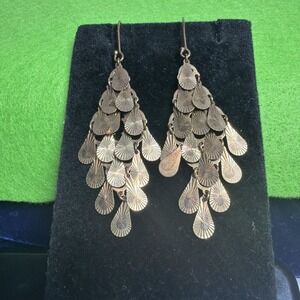 Vintage Turkish Gold Vermeil 925 Sterling Silver Chandelier Earrings Teardrop